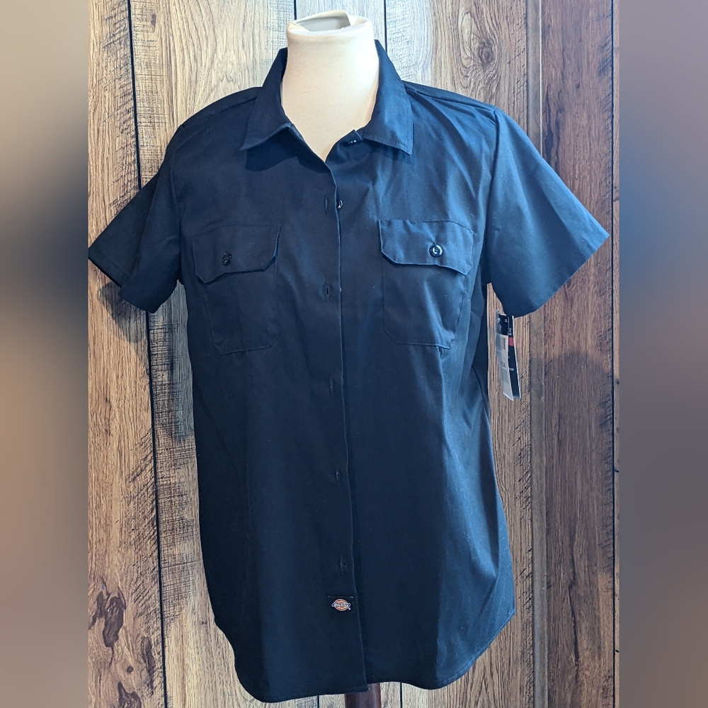 Dickies Flex Fit Women's Black Button Down Short Sleeve Shirt Medium